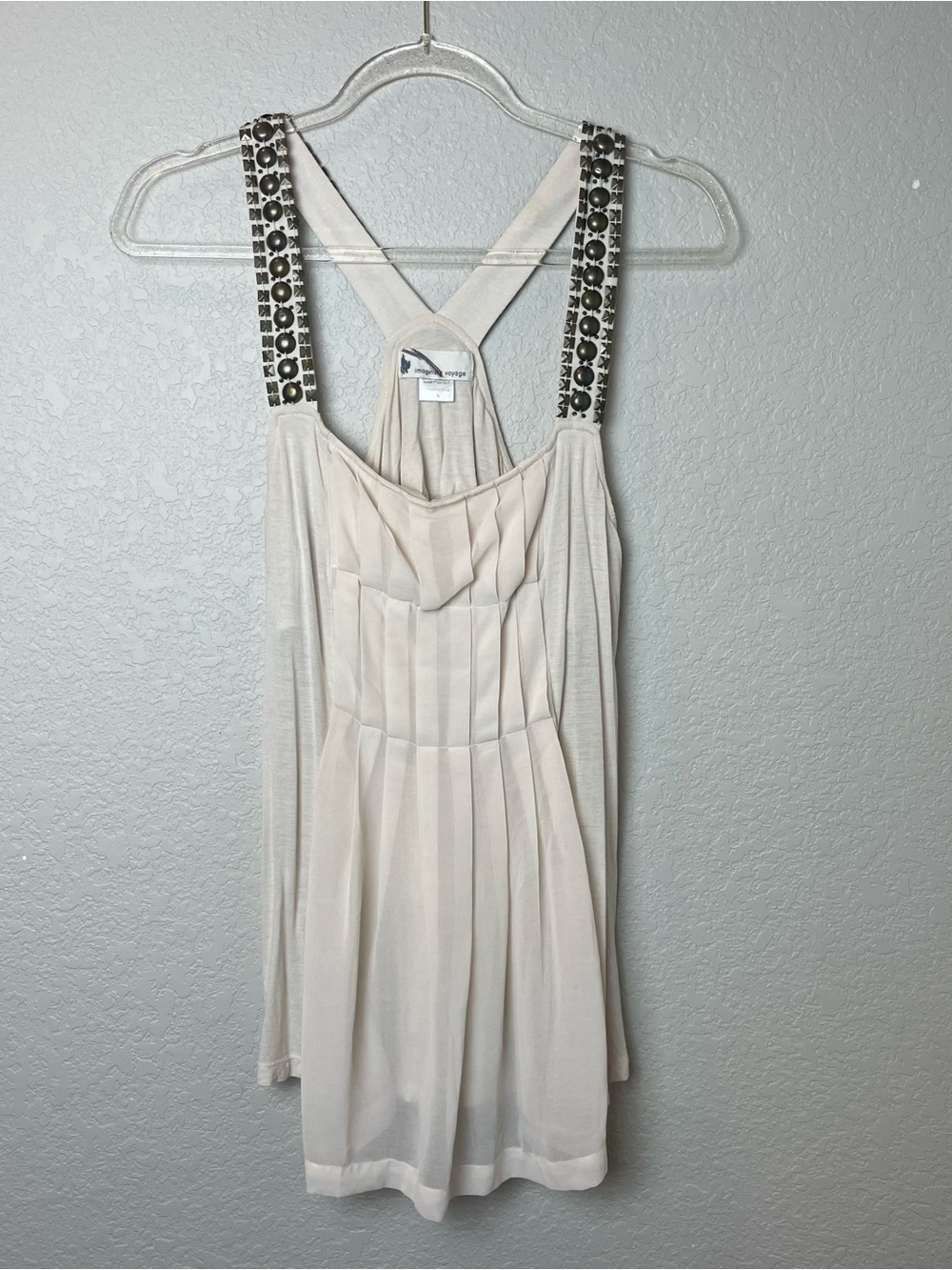 imaginary voyage Cream Tank Top with Embellished Straps Size L